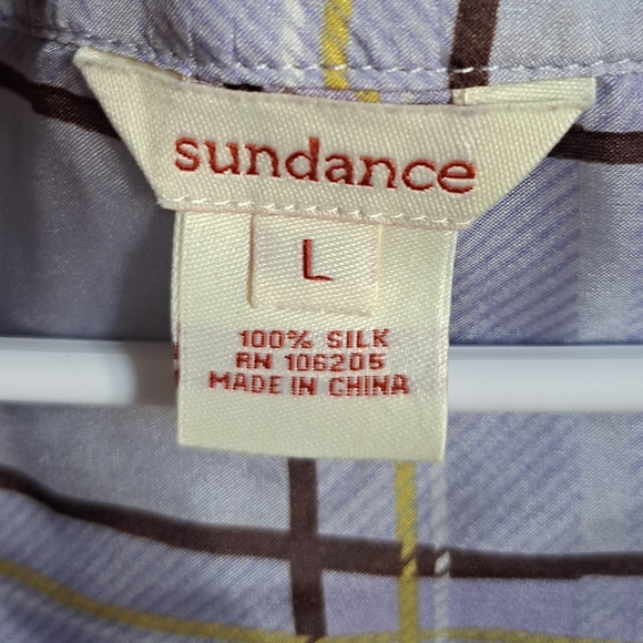 Sundance 100% Silk Purple Plaid Longsleeve Top Size Large - Picture 5 of 6